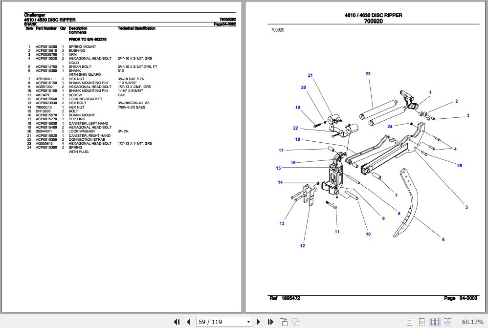 Challenger Disc Ripper 4610 4630 Parts Catalog 79035282