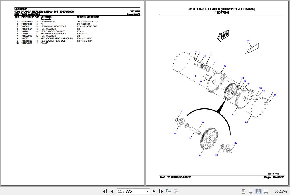 Challenger Draper Header 5200 Parts Catalog 79035571