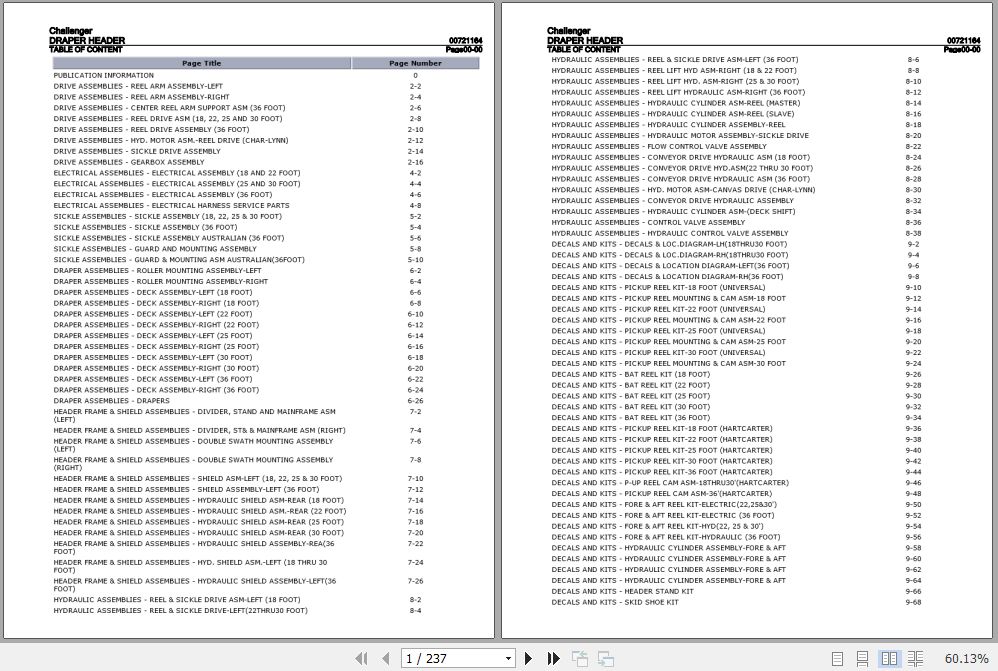 Challenger Draper Header Parts Catalog 00721164