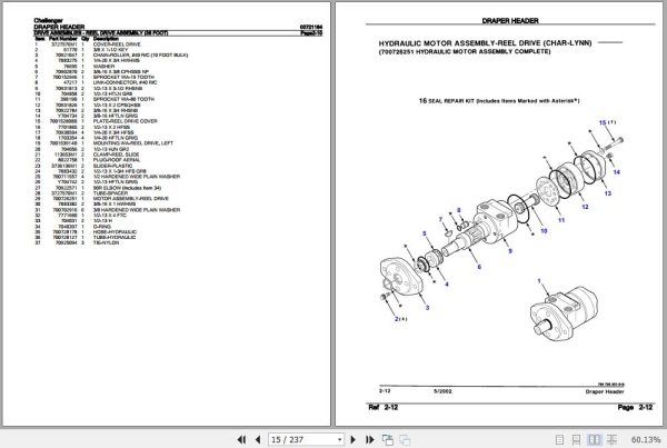 Challenger Draper Header Parts Catalog 00721164 2