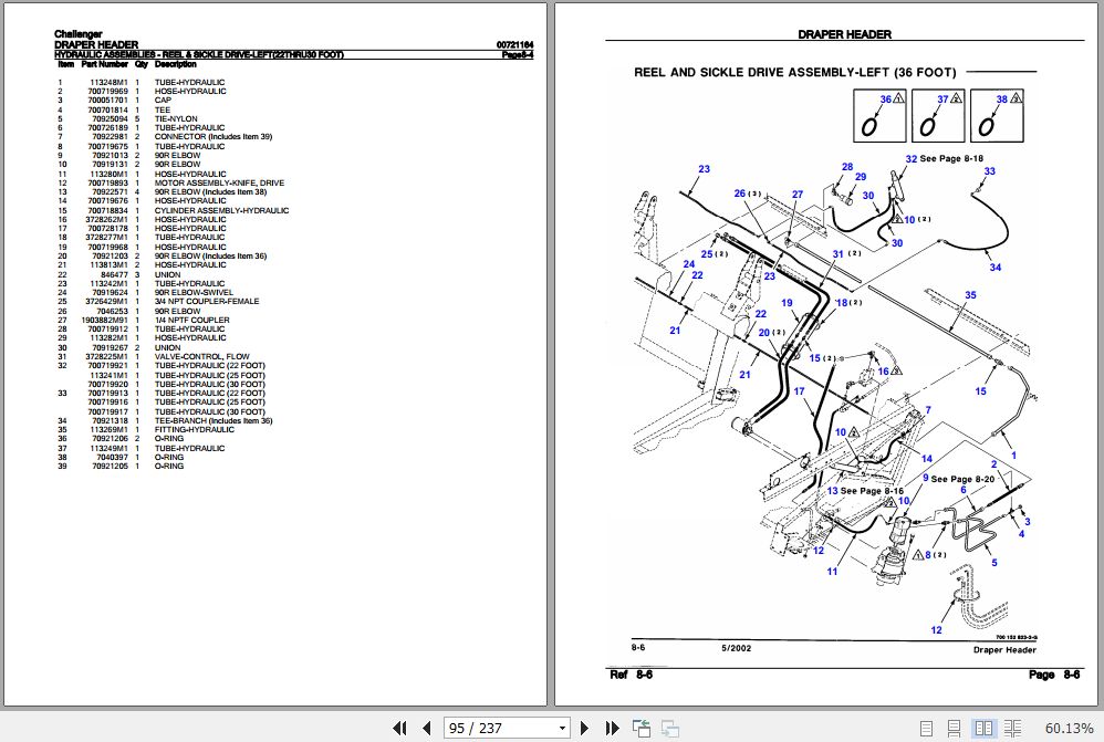 Challenger Draper Header Parts Catalog 00721164