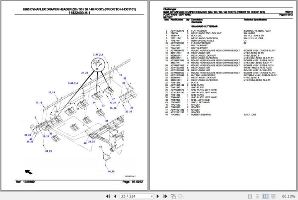 Challenger Dynaflex Draper Header 9255 Parts Catalog 652018 2