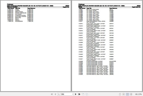 Challenger Dynaflex Draper Header 9255 Parts Catalog 652320 1