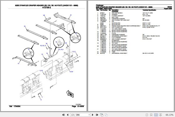 Challenger Dynaflex Draper Header 9255 Parts Catalog 652320 2
