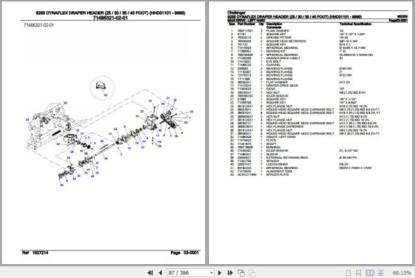 Challenger Dynaflex Draper Header 9255 Parts Catalog 652320 3