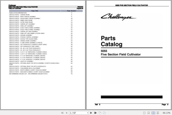 Challenger Field Cultivator 5055 Five Section Parts Catalog 79027272 1