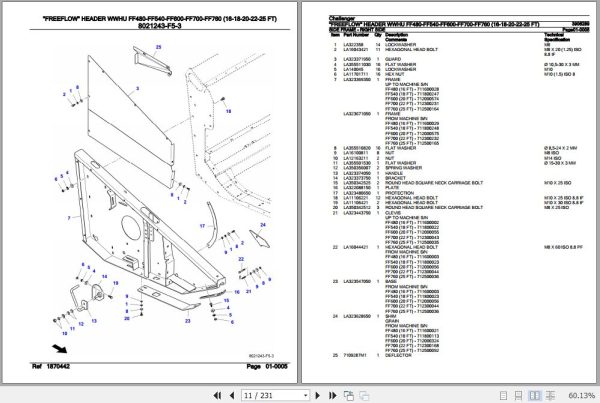 Challenger Freeflow Header WWHU FF480 FF540 FF600 FF700 FF760 Parts Catalog 3906289 2