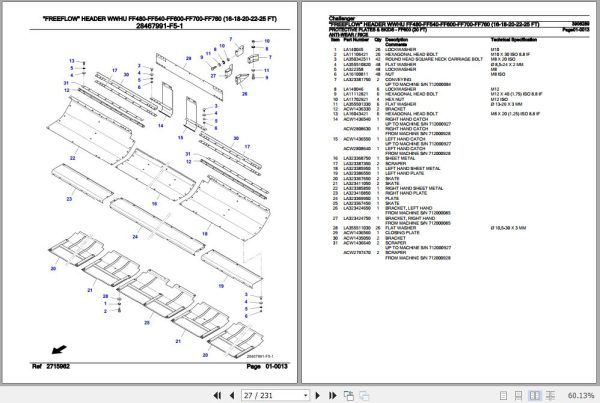 Challenger Freeflow Header WWHU FF480 FF540 FF600 FF700 FF760 Parts Catalog 3906289 3