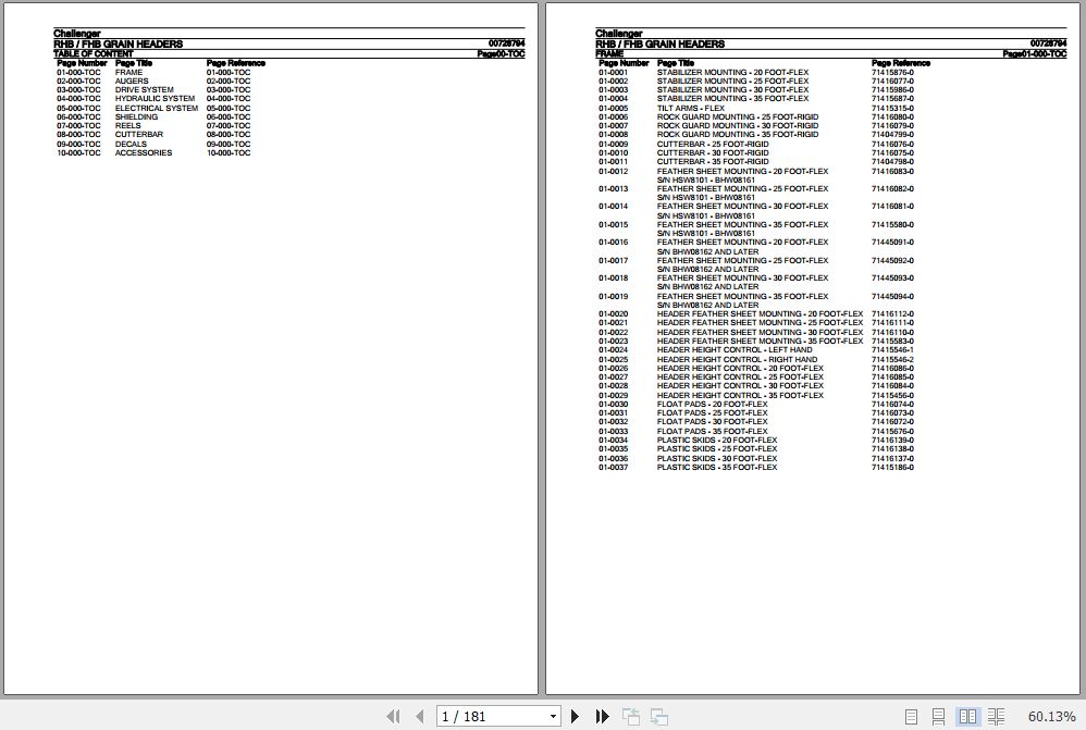 Challenger Grain Headers RHB FHB Parts Catalog 00728794 1