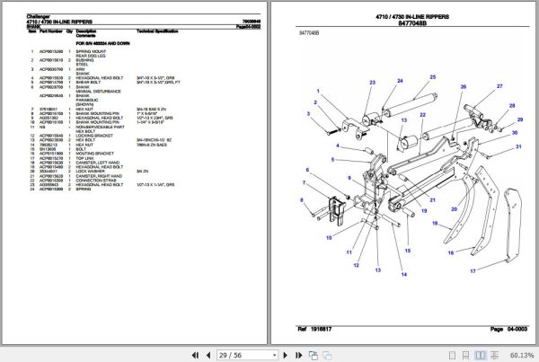 Challenger In Line Rippers 4710 4730 Parts Catalog 79035646 3