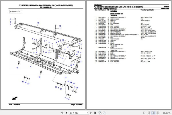 Challenger L Header L420 L480 L540 L600 L660 L760 Parts Catalog 3906029 2