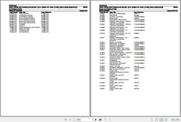 Challenger Large Rectangular Baler 2240 Parts Catalog 652054 1