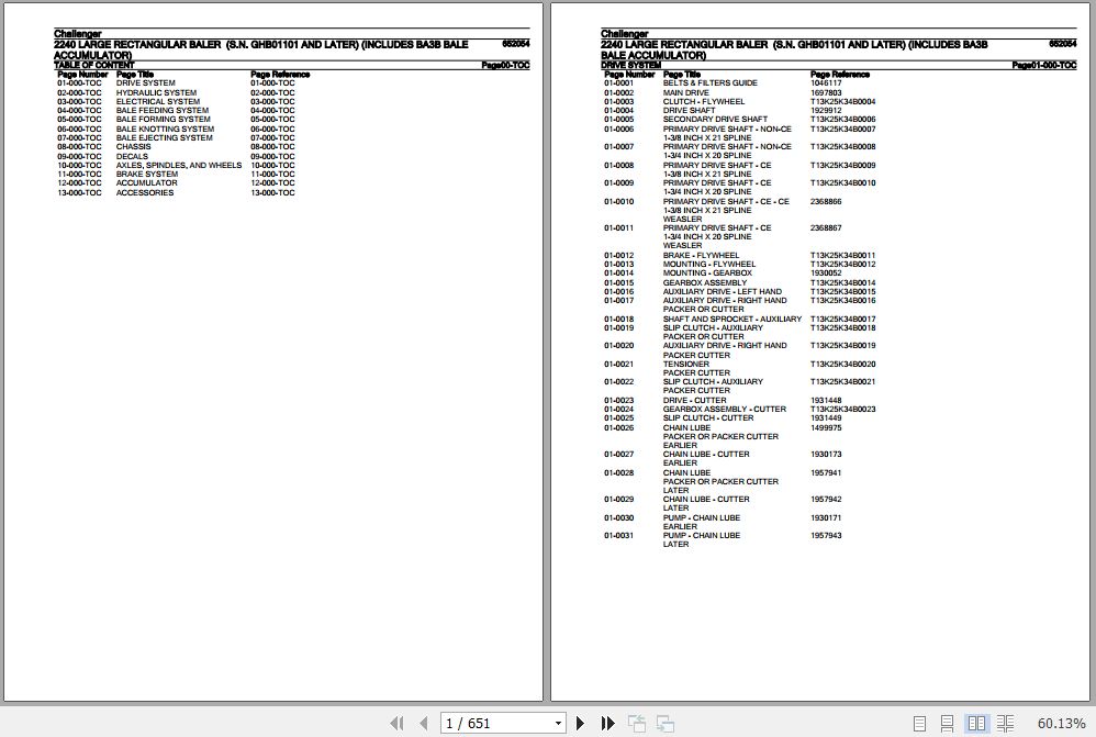 Challenger Large Rectangular Baler 2240 Parts Catalog 652054 1