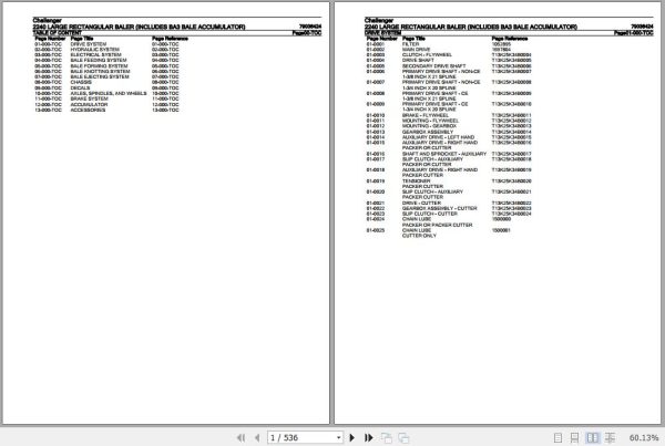 Challenger Large Rectangular Baler 2240 Parts Catalog 79036424 1