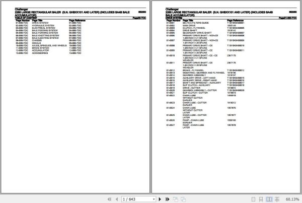 Challenger Large Rectangular Baler 2260 Parts Catalog 652050 1