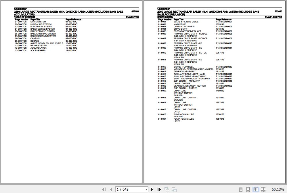 Challenger Large Rectangular Baler 2260 Parts Catalog 652050 1