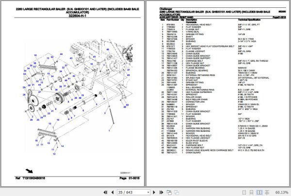 Challenger Large Rectangular Baler 2260 Parts Catalog 652050 3