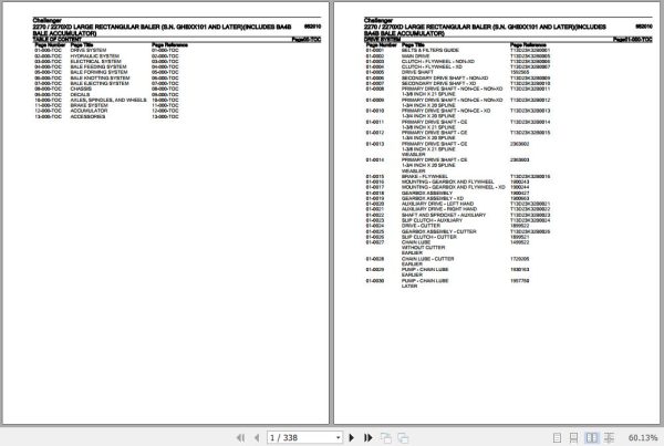 Challenger Large Rectangular Baler 2270 2270XD Parts Catalog 652010 1