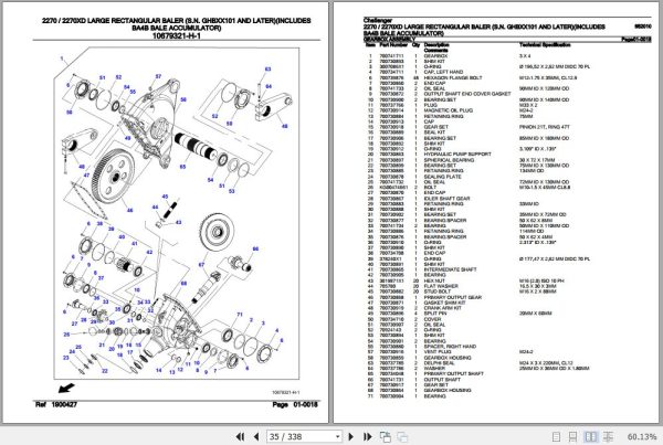 Challenger Large Rectangular Baler 2270 2270XD Parts Catalog 652010 2