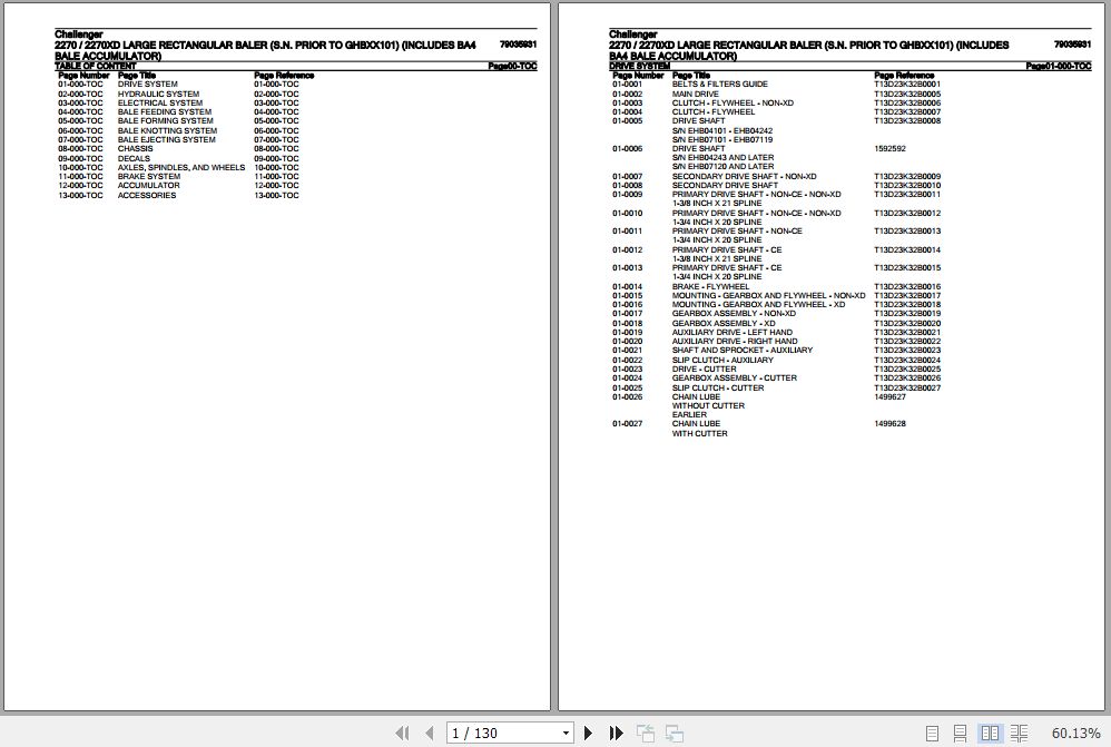 Challenger Large Rectangular Baler 2270 2270XD Parts Catalog 79035931 1