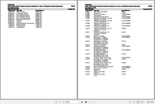 Challenger Large Rectangular Baler 2290 Parts Catalog 652036 1