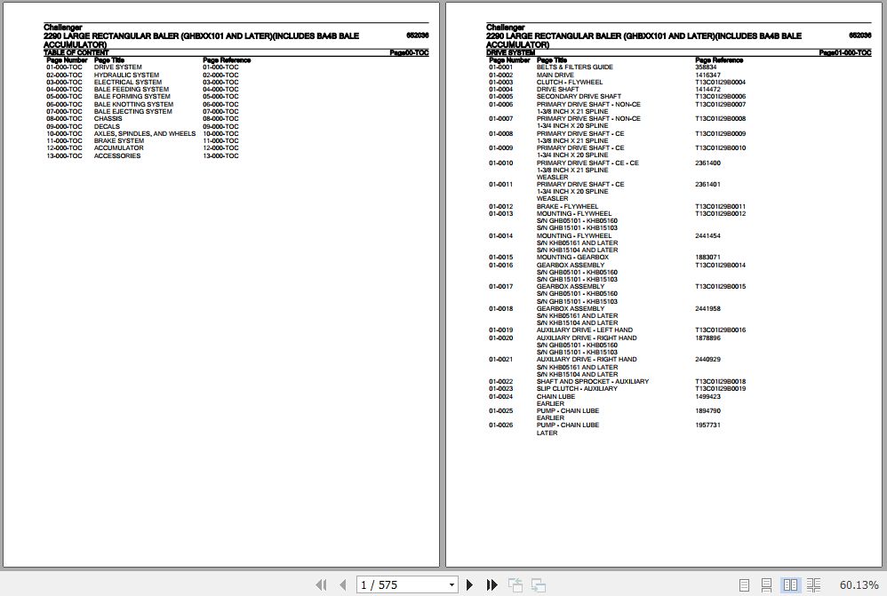 Challenger Large Rectangular Baler 2290 Parts Catalog 652036 1
