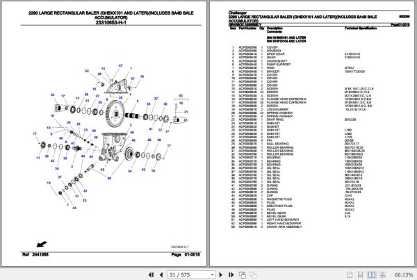 Challenger Large Rectangular Baler 2290 Parts Catalog 652036 2