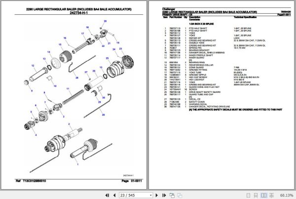 Challenger Large Rectangular Baler 2290 Parts Catalog 79034420 2