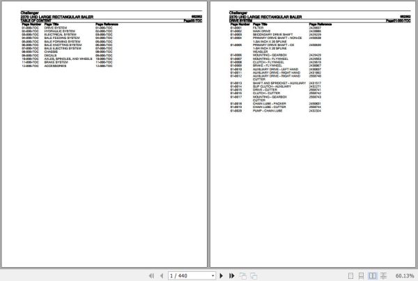 Challenger Large Rectangular Baler 2370 UHD Parts Catalog 652352 1