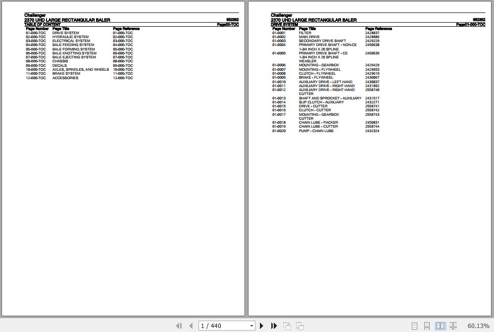 Challenger Large Rectangular Baler 2370 UHD Parts Catalog 652352 1