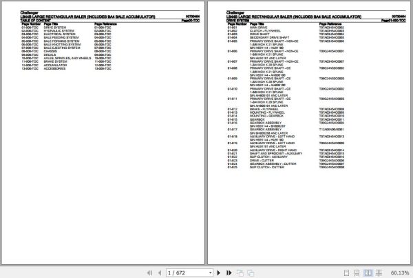 Challenger Large Rectangular Baler LB44B Parts Catalog 00730454 1