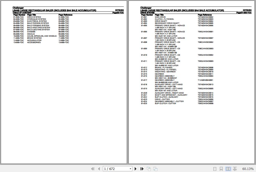 Challenger Large Rectangular Baler LB44B Parts Catalog 00730454 1