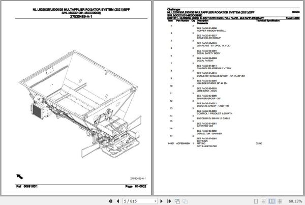 Challenger NL L5258G5 NL L5300G5 Multapplier Rogator System Parts Catalog 652463 2