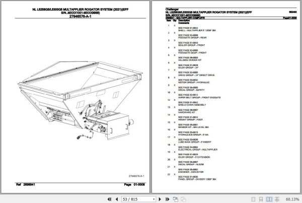 Challenger NL L5258G5 NL L5300G5 Multapplier Rogator System Parts Catalog 652463 3