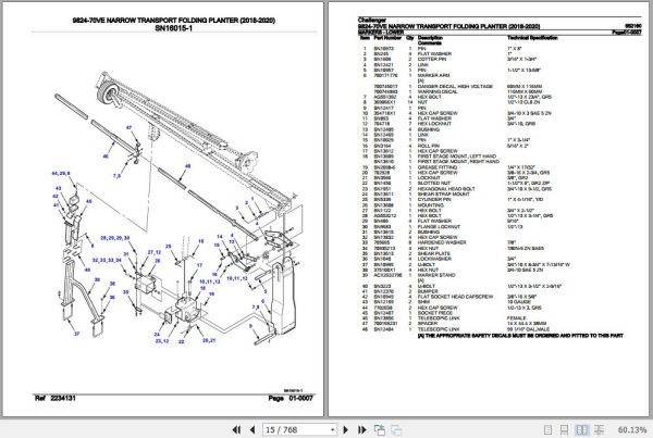 Challenger Narrow Transport Folding Planter 9824 70VE Parts Catalog 652160 2