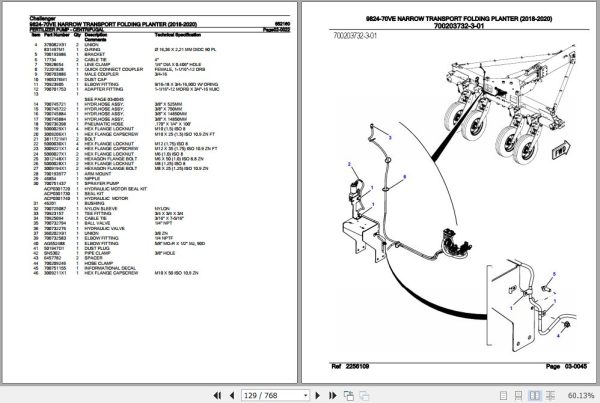 Challenger Narrow Transport Folding Planter 9824 70VE Parts Catalog 652160 3
