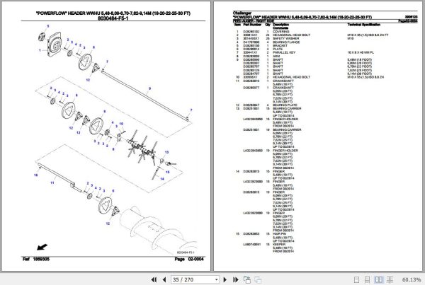 Challenger Powerflow Header WWHU 548 609 670 762 914M Parts Catalog 3906123 3
