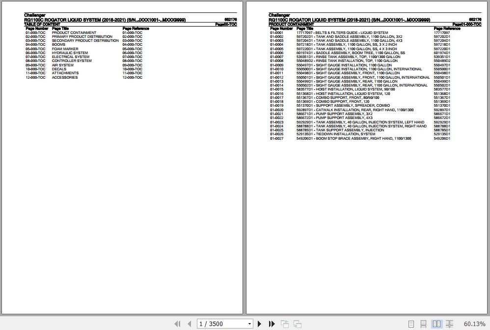 Challenger RG1100C Rogator Liquid System Parts Catalog 652176 1