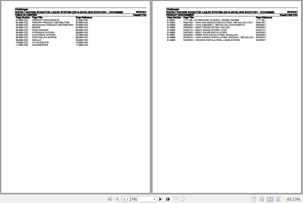 Challenger RG700 RG700B Rogator Liquid System Parts Catalog 567544D1 1