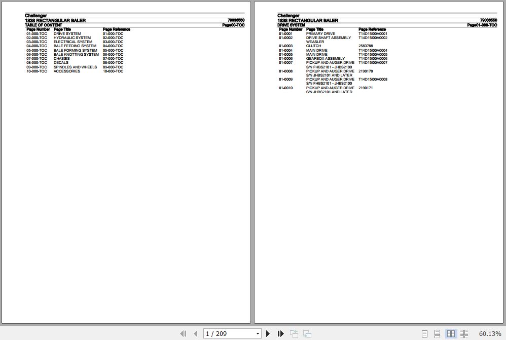 Challenger Rectangular Baler 1838 Parts Catalog 79036550 1