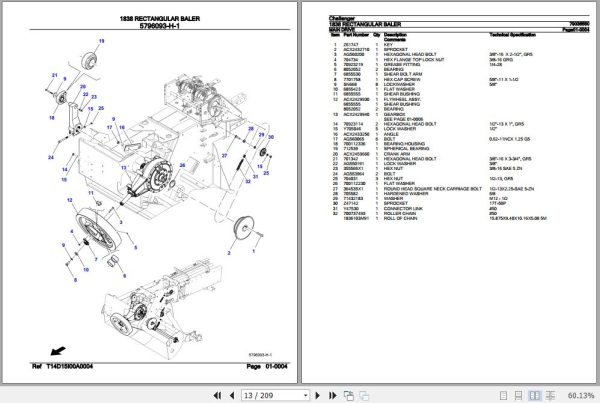 Challenger Rectangular Baler 1838 Parts Catalog 79036550 2