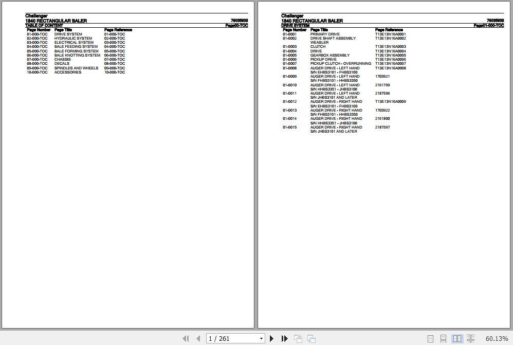 Challenger Rectangular Baler 1840 Parts Catalog 79035938 1