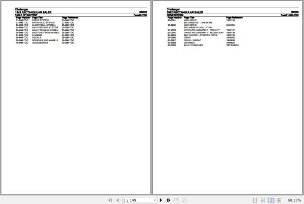 Challenger Rectangular Baler 1842 Parts Catalog 652032 1