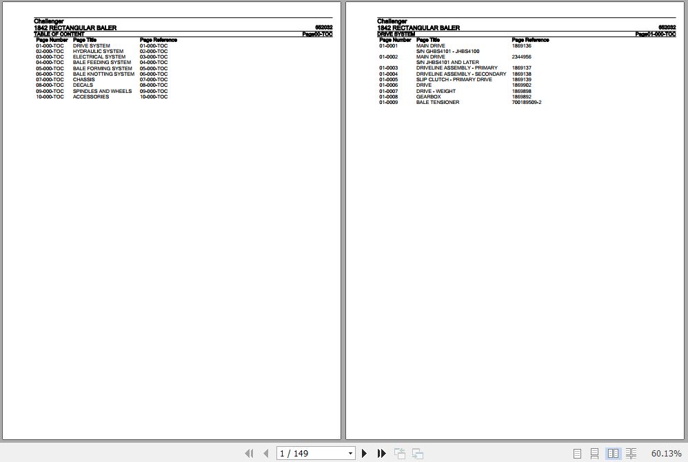 Challenger Rectangular Baler 1842 Parts Catalog 652032 1