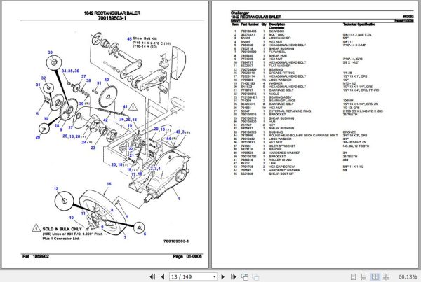 Challenger Rectangular Baler 1842 Parts Catalog 652032 2