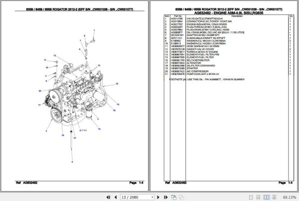 Challenger Rogator 635B 645B 655B Parts Catalog AG639423 2