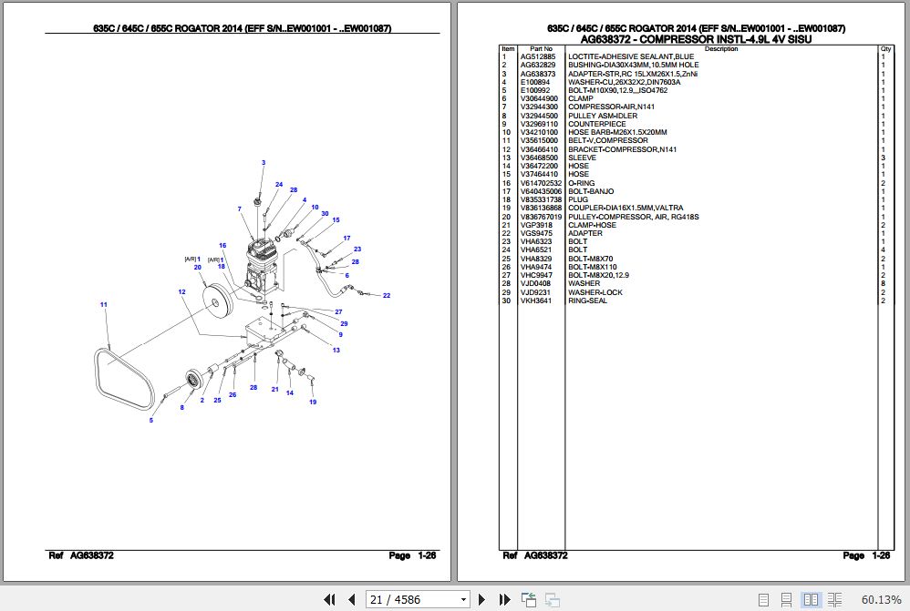 Challenger Rogator 635C 645C 655C Parts Catalog AG641586