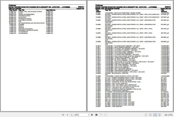 Challenger Rogator RG700 RG700B Chassis Parts Catalog 568661D1 1