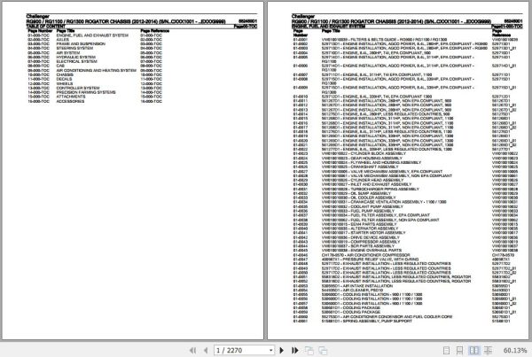 Challenger Rogator RG900 RG1100 RG1300 Chassis Parts Catalog 552450D1 1