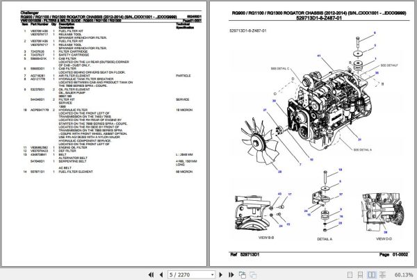 Challenger Rogator RG900 RG1100 RG1300 Chassis Parts Catalog 552450D1 2